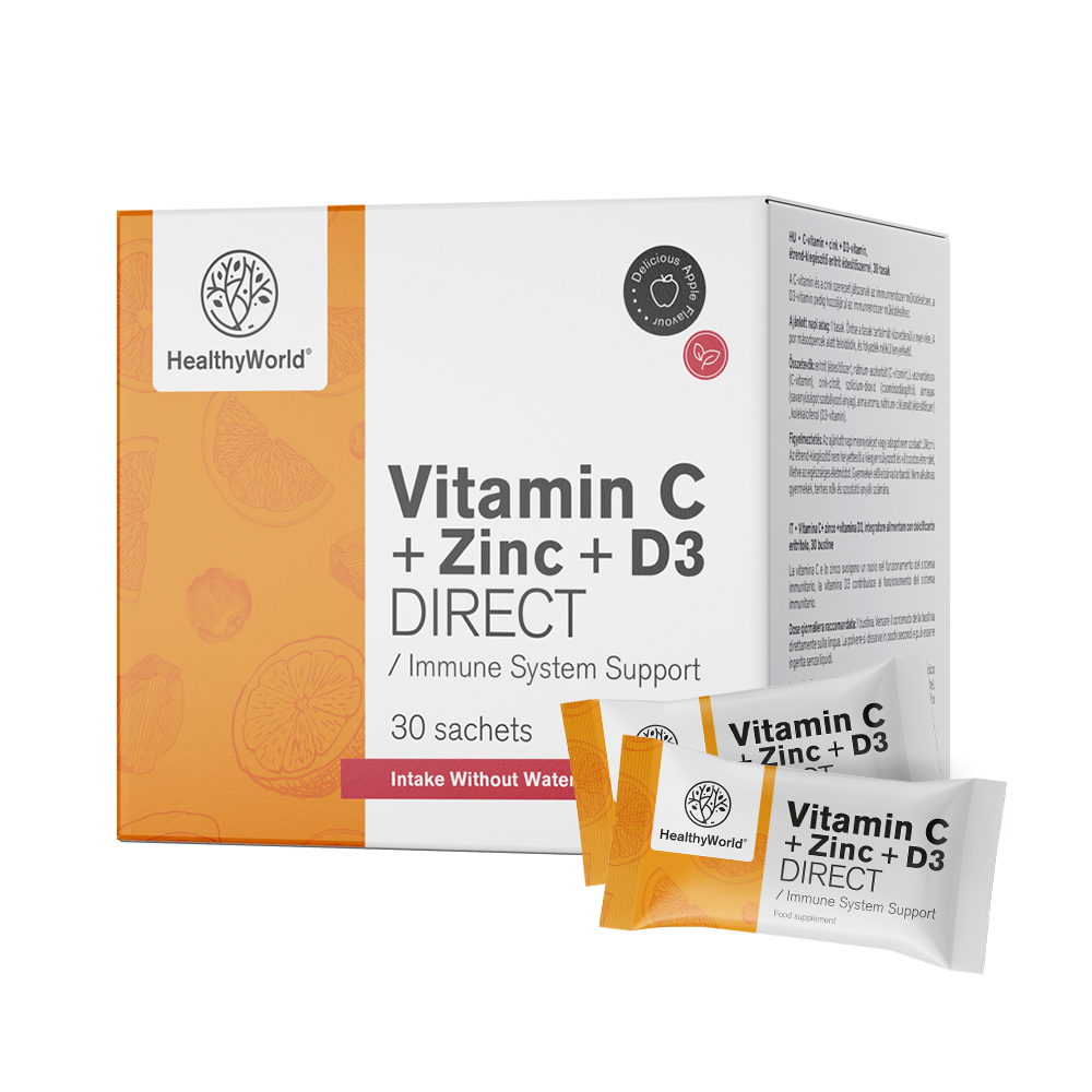 Vitamín C 500 + Zinek + D3 DIRECT s příchutí jablka