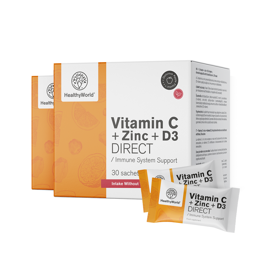 Vitamín C 500 + Zinek + D3 DIRECT s příchutí jablka